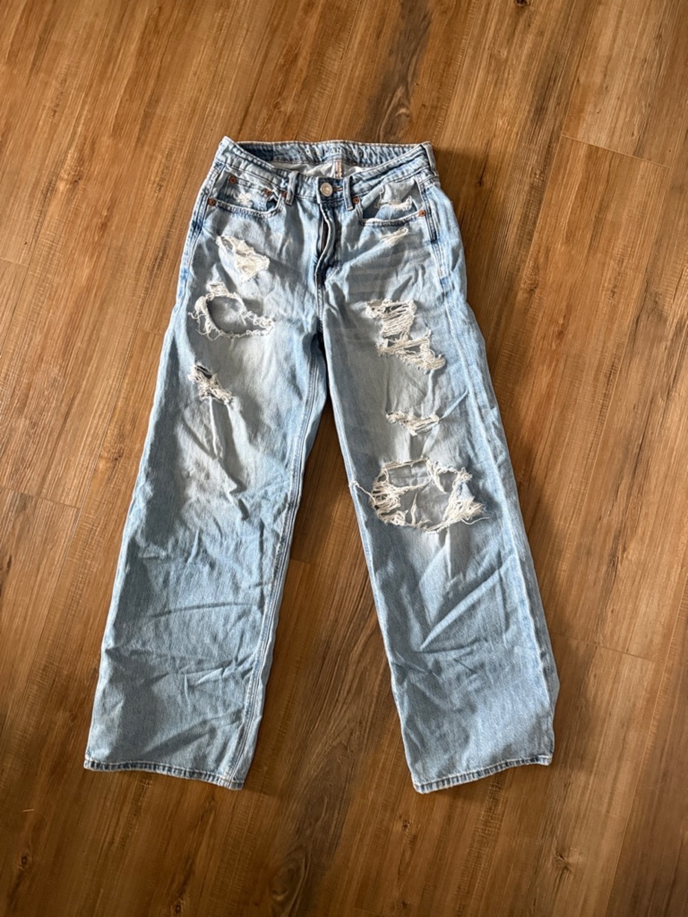 American Eagle Outfitters Light Blue Distressed Wide Leg Jeans